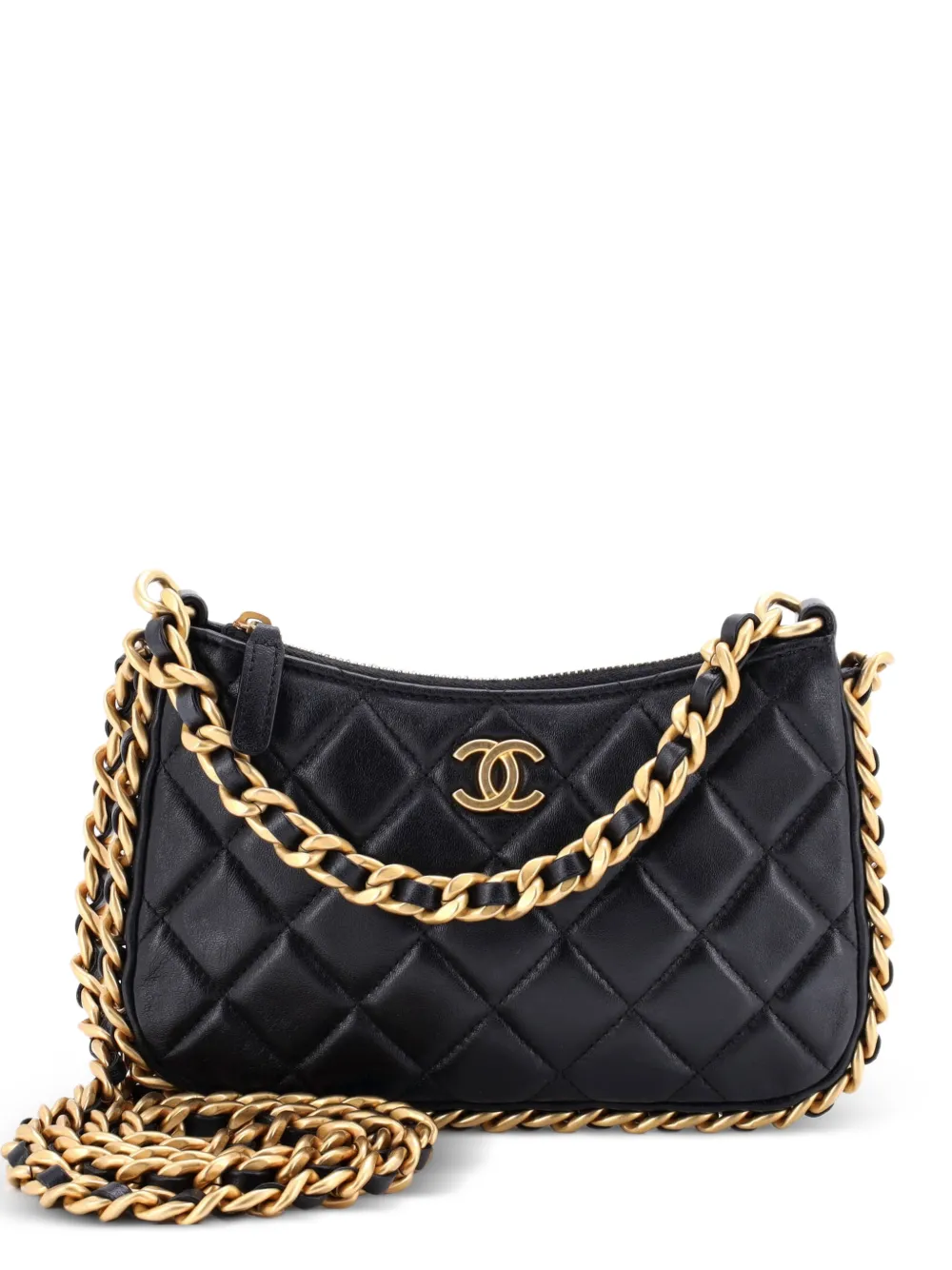 CHANEL Pre-Owned CC Chain Around Quilted Lambskin Mini hobo bag - Nero