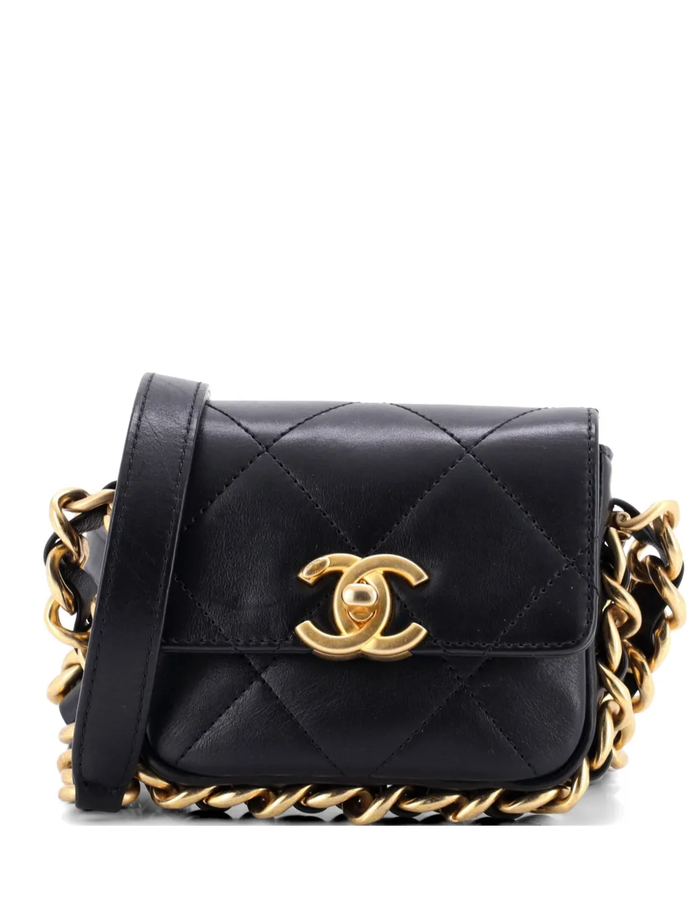 CHANEL Pre-Owned Borsa a tracolla mini in pelle di vitello trapuntata con battente e catena - Nero