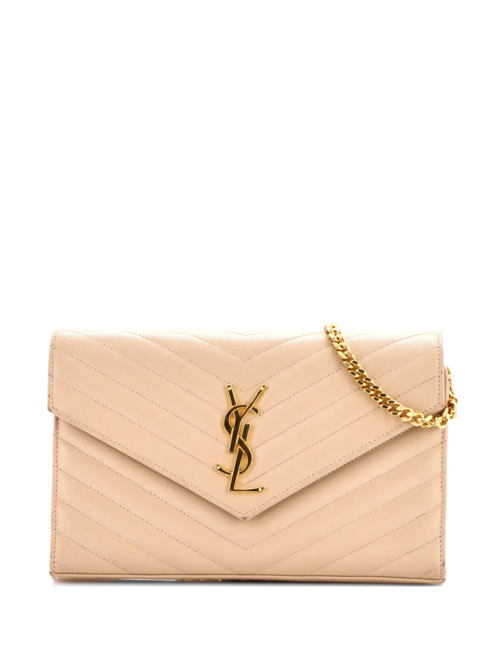 Saint Laurent Pre-Owned Classic Monogram Wallet on Chain Matelasse Chevron Leather Medium crossbody bag - Neutrals