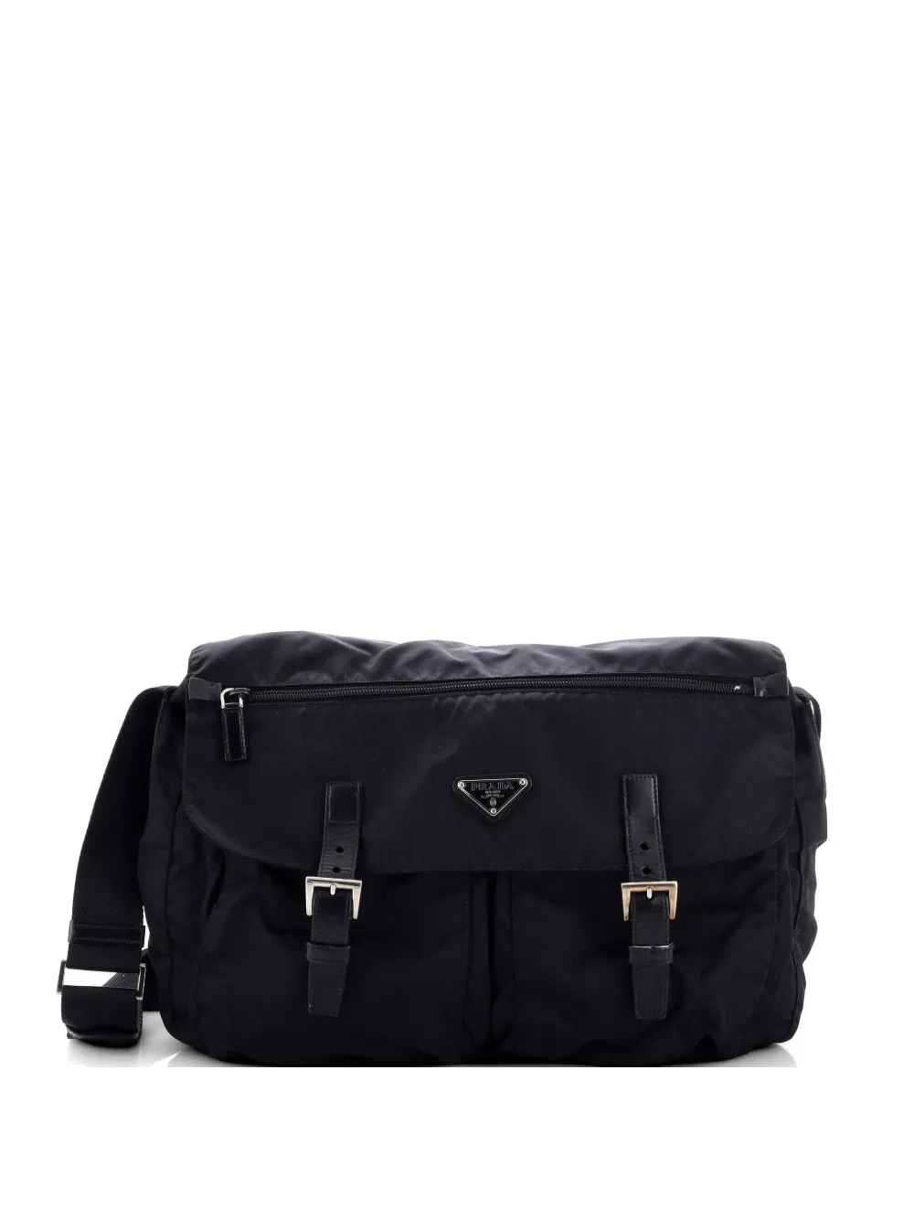 Prada Pre-Owned Double Buckle Flap Camera Bag Tessuto Large crossbody bag - Black