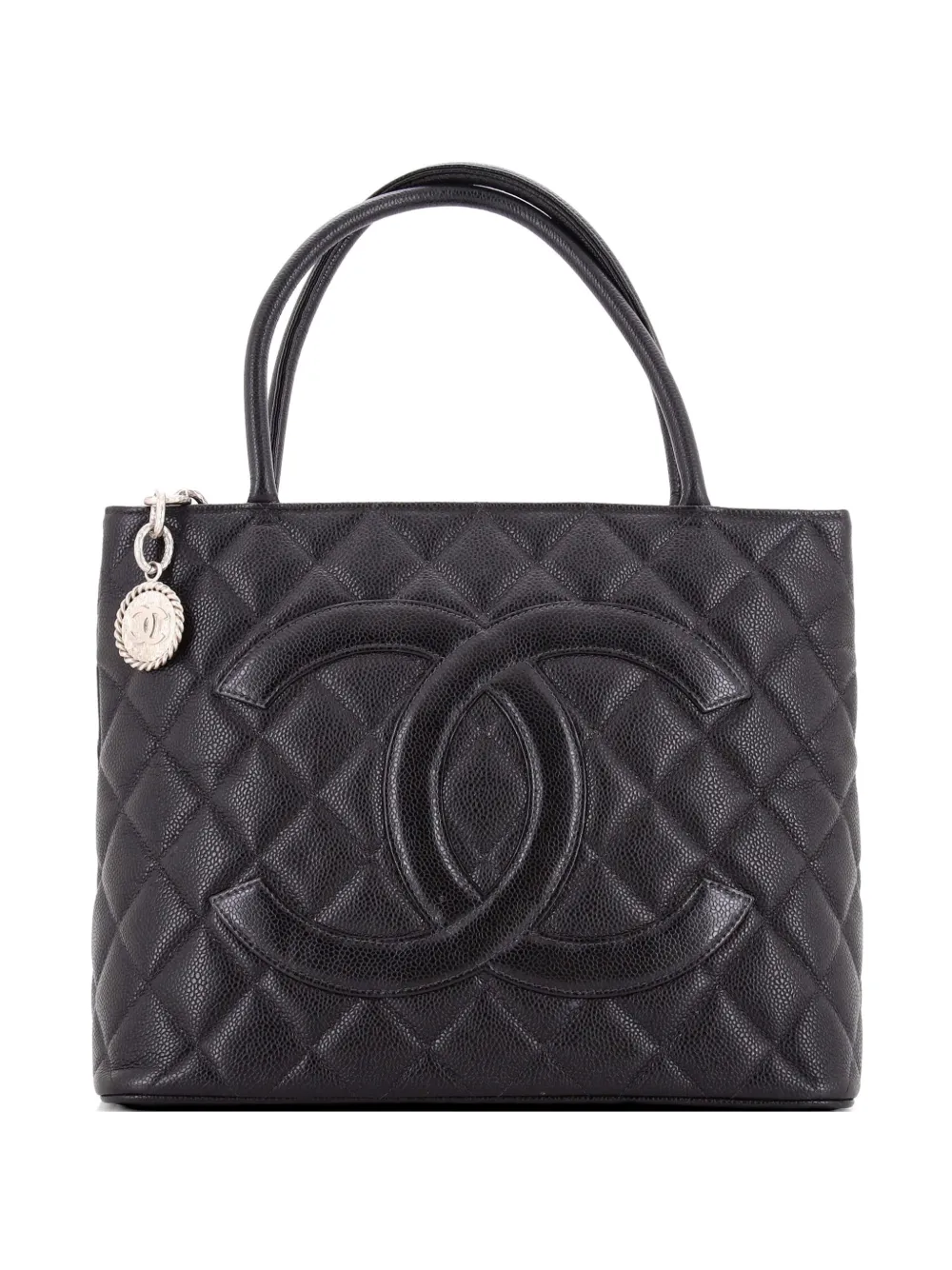 Pre-owned Chanel Medallion Quilted Caviar Tote Bag In Black