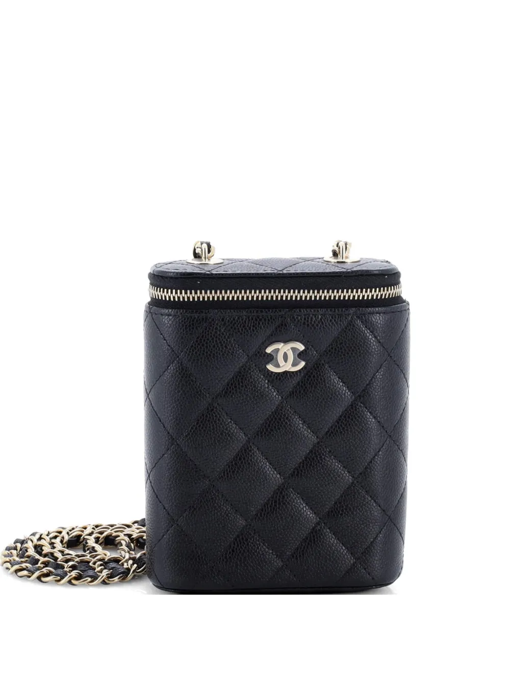 CHANEL Pre-Owned Borsa a spalla Vertical Classic Vanity Case piccola in pelle Caviar trapuntata con catena - Nero