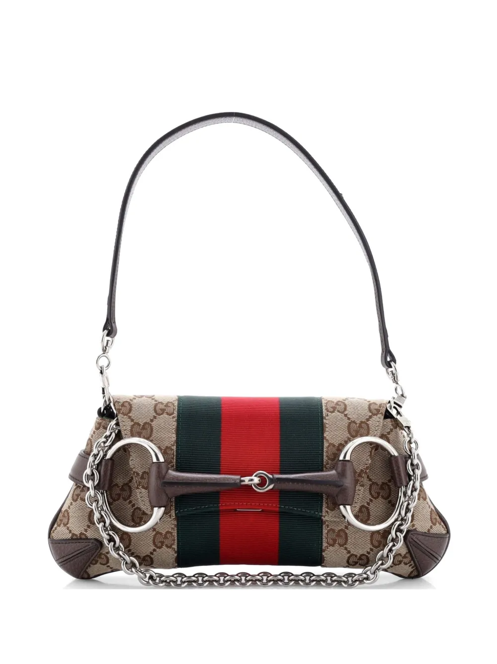 Gucci Pre-Owned Horsebit NM Web Chain Clutch GG Canvas Small shoulder bag - Brown