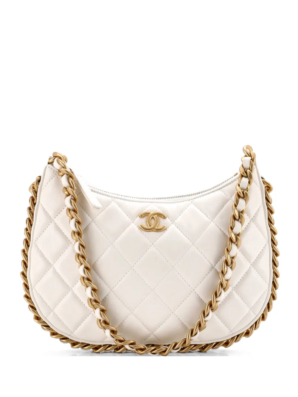 CHANEL Pre-Owned CC Chain Around Quilted Lambskin hobo bag - White