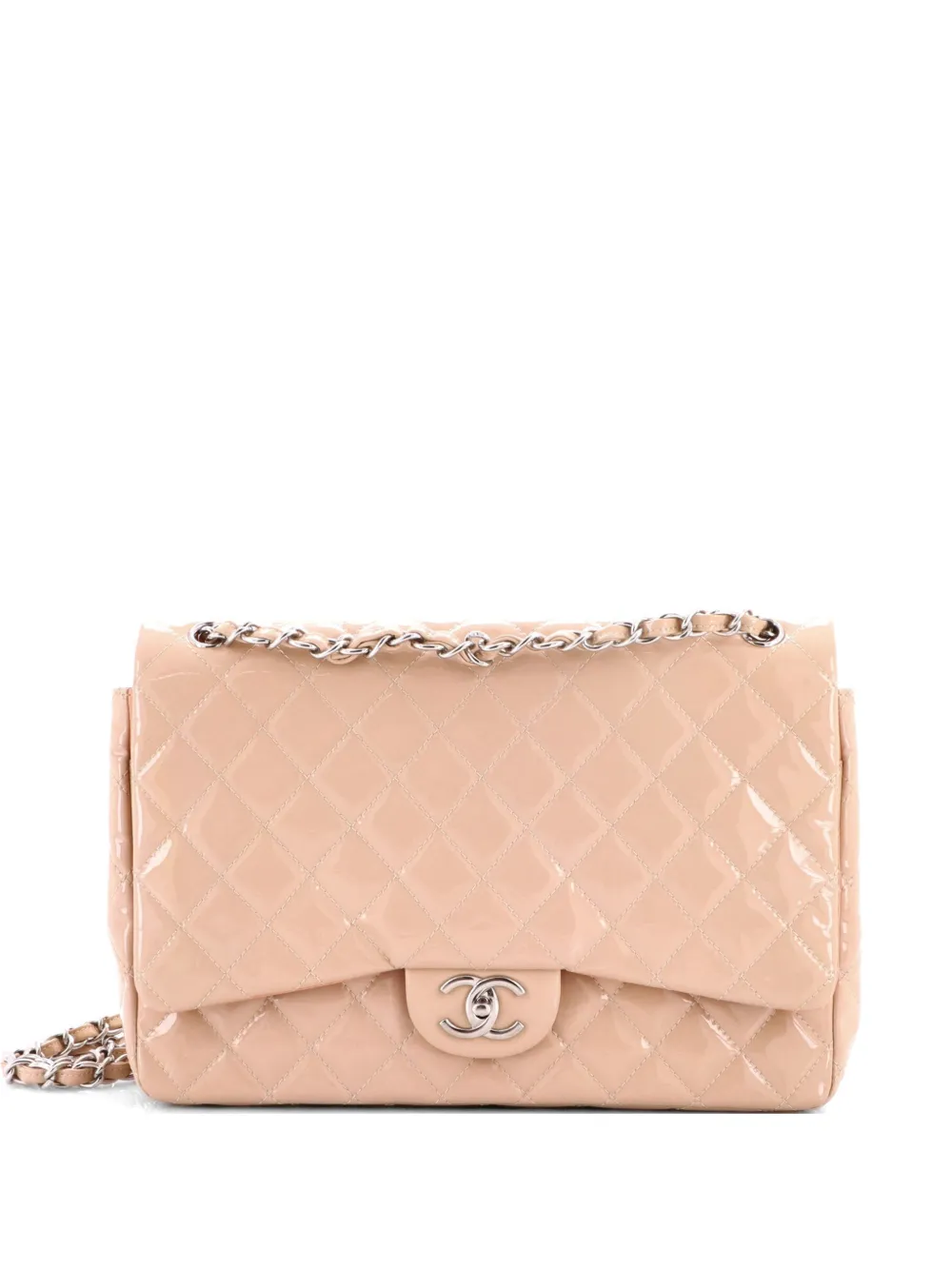 CHANEL Pre-Owned Classic Double Flap Bag Quilted Patent Maxi shoulder bag - Neutrals