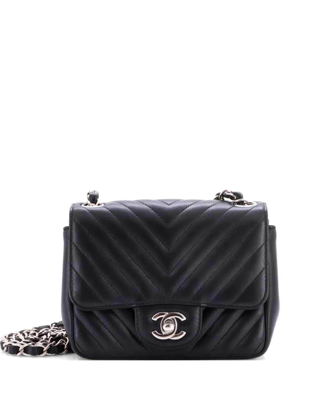 CHANEL Pre-Owned Square Classic Single Flap Bag Chevron Lambskin Mini crossbody bag - Black