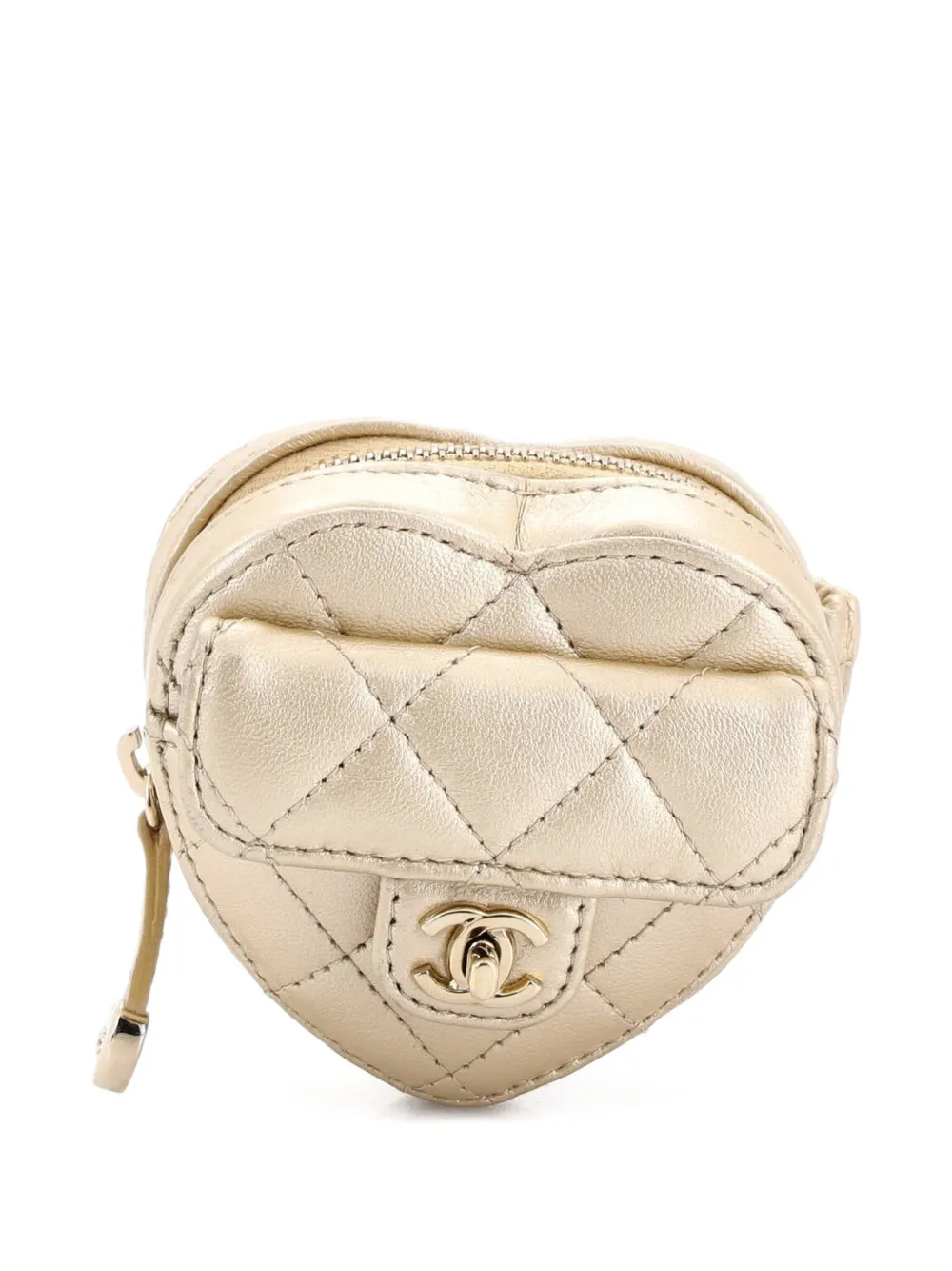 CHANEL Pre-Owned Portamonete CC in Love Heart in pelle di agnello trapuntata con zip - Oro