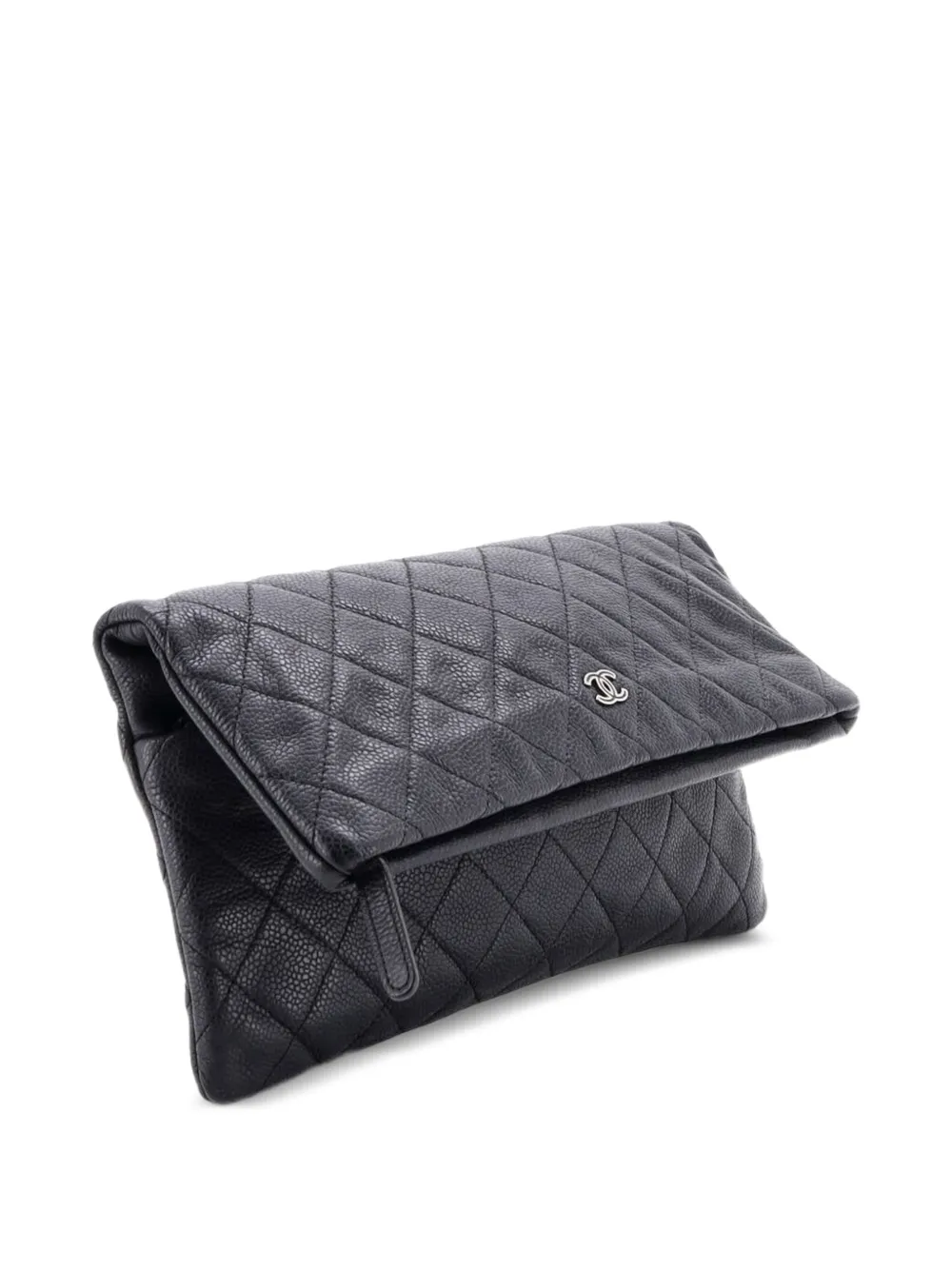 Chanel Pre-owned CC Foldover Quilted Caviar Clutch Bag in Black, view 3