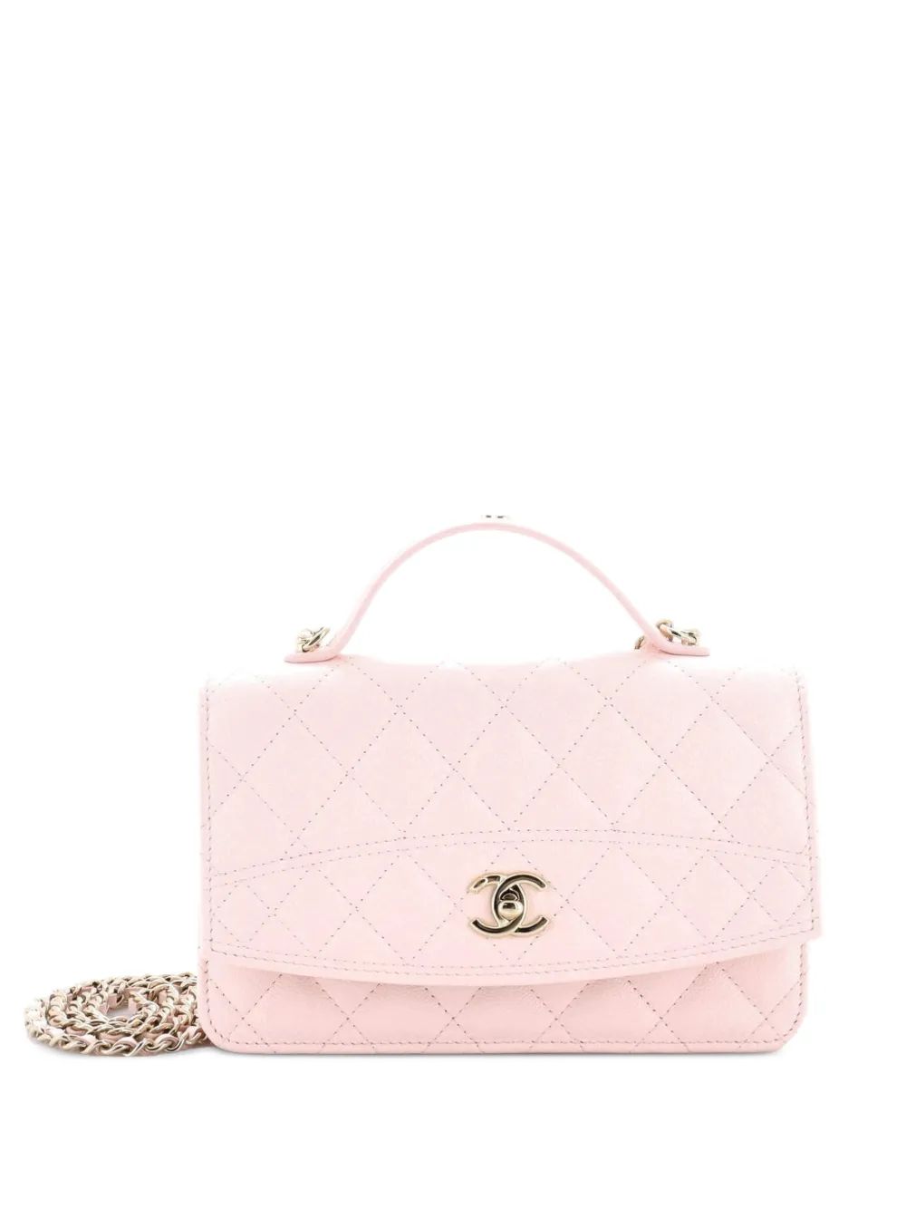 CHANEL Pre-Owned CC Turnlock Top Handle Wallet on Chain Quilted Caviar satchel - Rosa