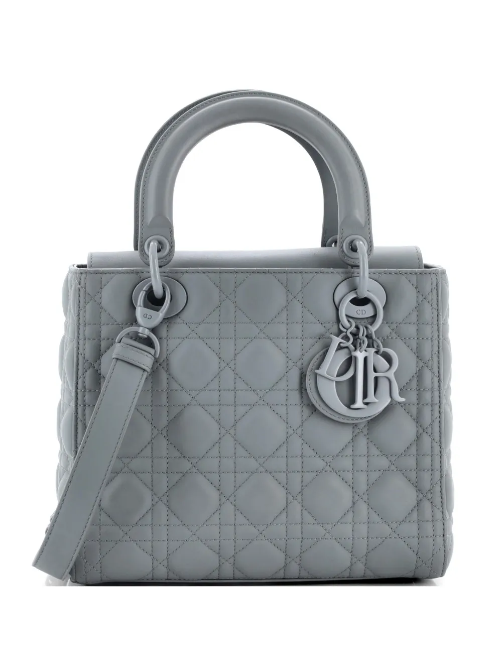 Christian Dior Pre-Owned Borsa a tracolla Lady Dior media in pelle di vitello ultraopaca trapuntata con motivo Cannage - Grigio