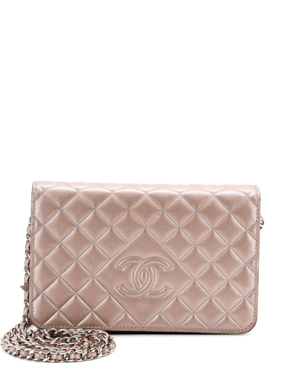 CHANEL Pre-Owned Borsa a tracolla Diamond CC trapuntata in pelle di agnello con catena - Effetto metallizzato