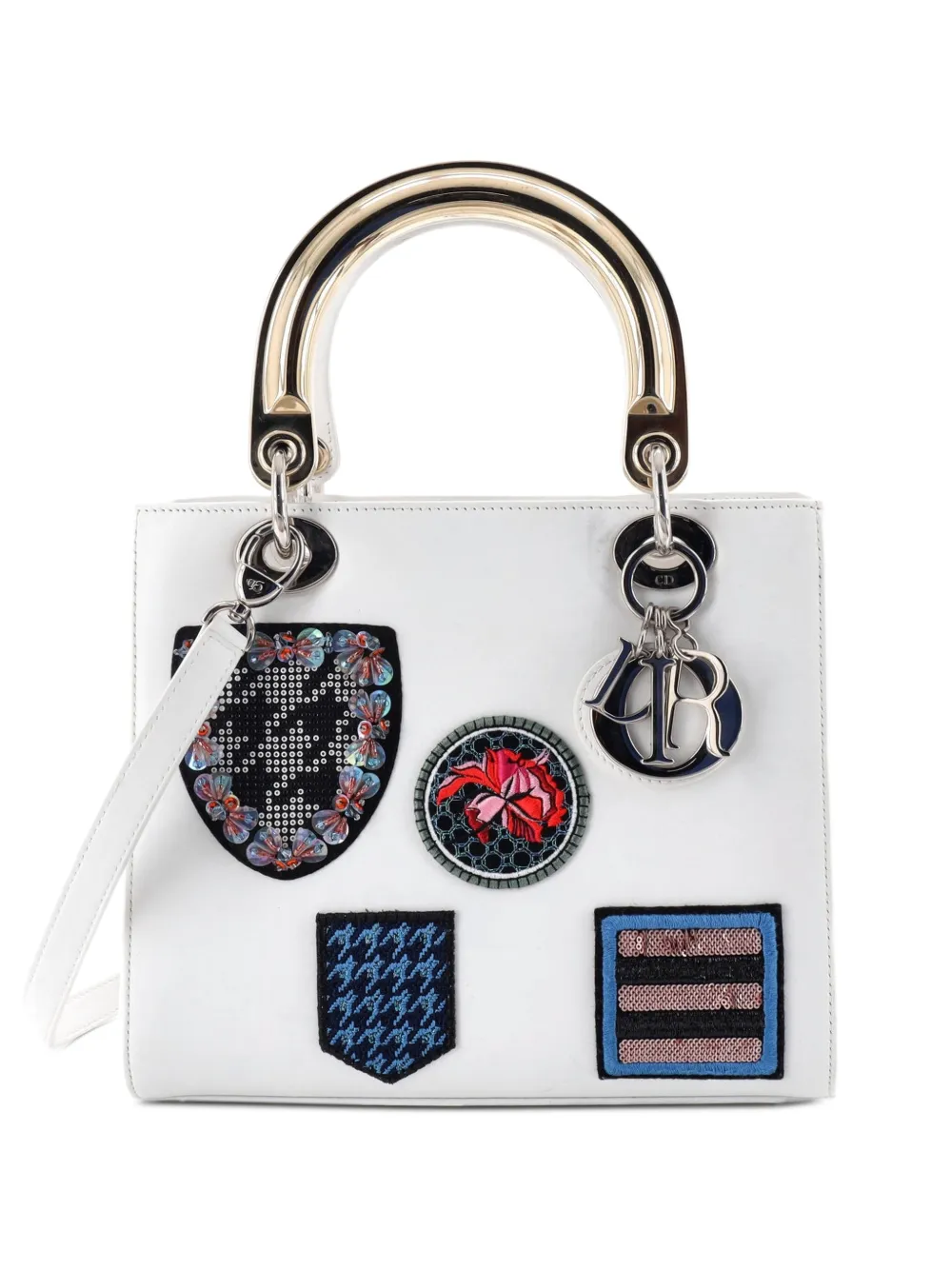 Christian Dior Pre-Owned Lady Dior Bag Patch Embellished Leather Medium satchel - Bianco