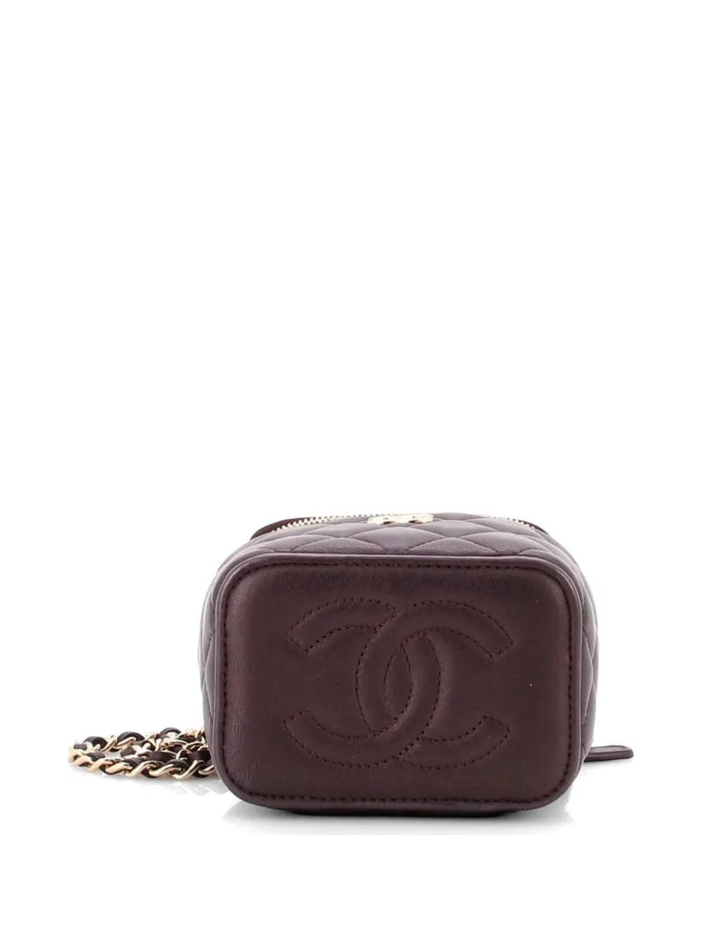  Chanel Pre-owned Classic Top Handle Vanity Case With Chain Quilted Lambskin Mini Crossbody Bag - Violet 