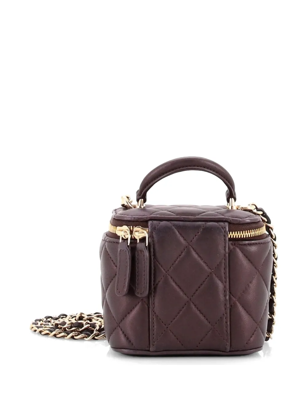  Chanel Pre-owned Classic Top Handle Vanity Case With Chain Quilted Lambskin Mini Crossbody Bag - Violet 