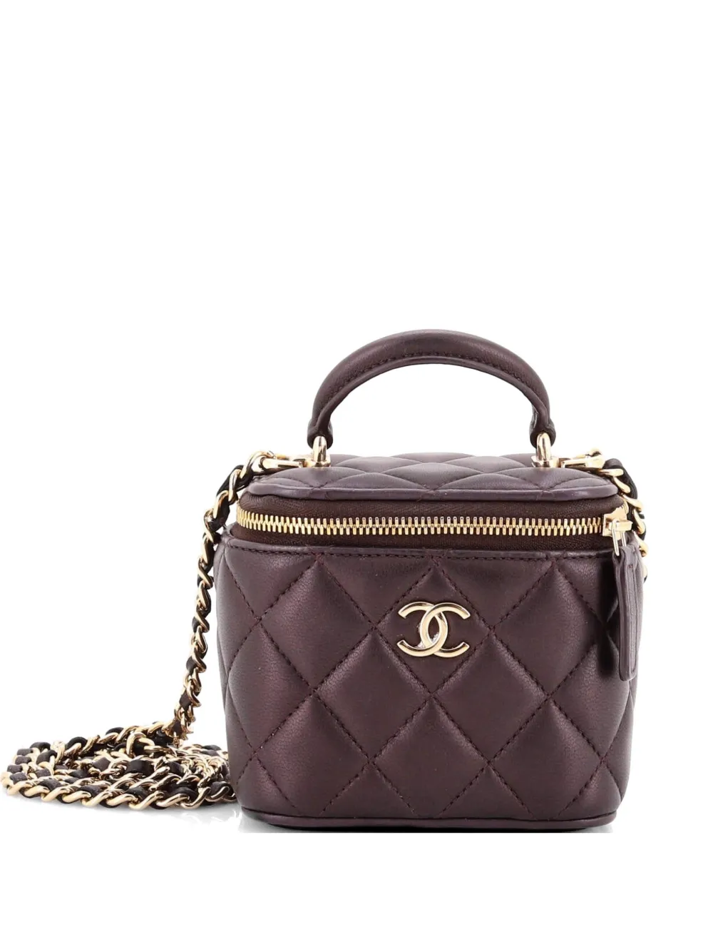 CHANEL Pre-Owned Borsa a tracolla Vanity Case mini in pelle di agnello trapuntata con manico - Viola