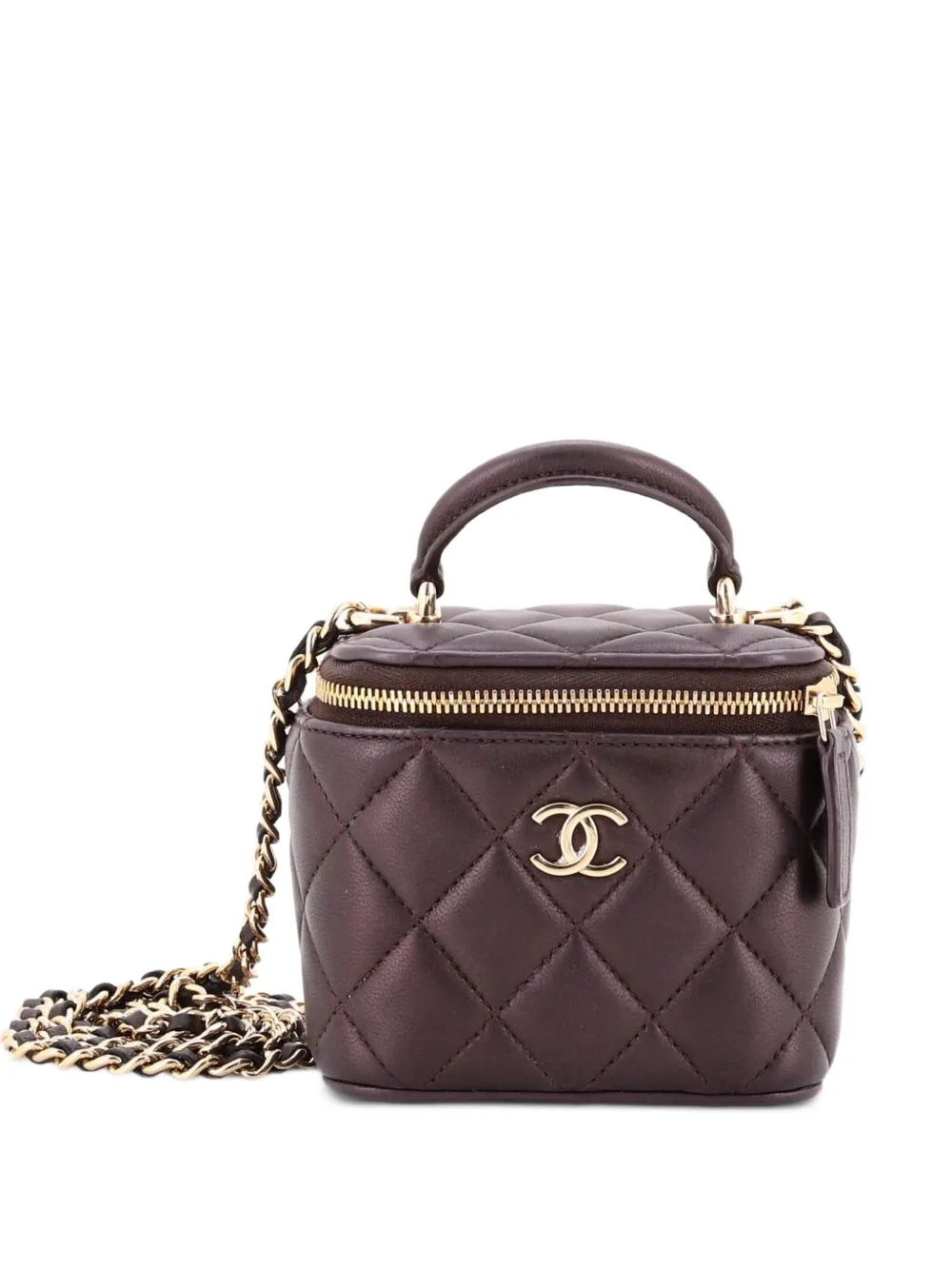 CHANEL Pre-Owned Borsa a tracolla Vanity Case mini in pelle di agnello trapuntata con manico - Viola