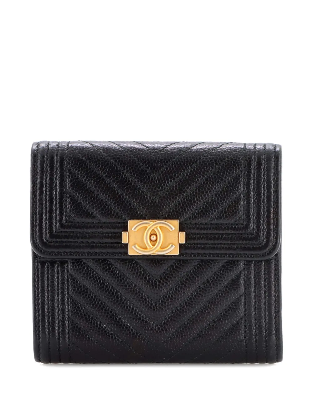 CHANEL Pre-Owned Boy Trifold Flap Wallet Chevron Caviar small wallets - Nero