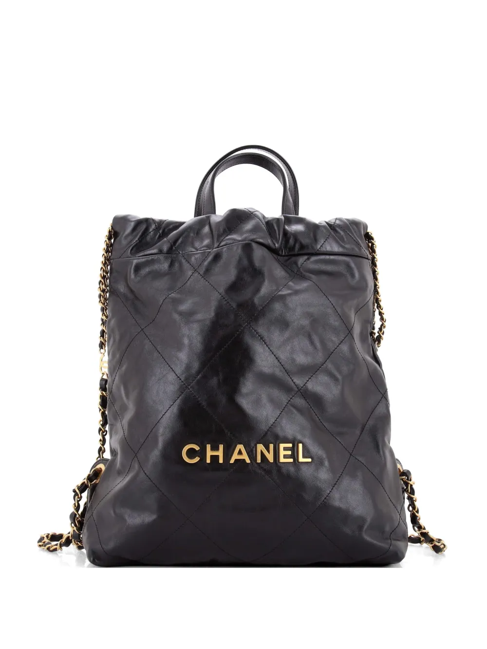 CHANEL Pre-Owned Zaino 22 medio in pelle di vitello trapuntata con catena - Nero
