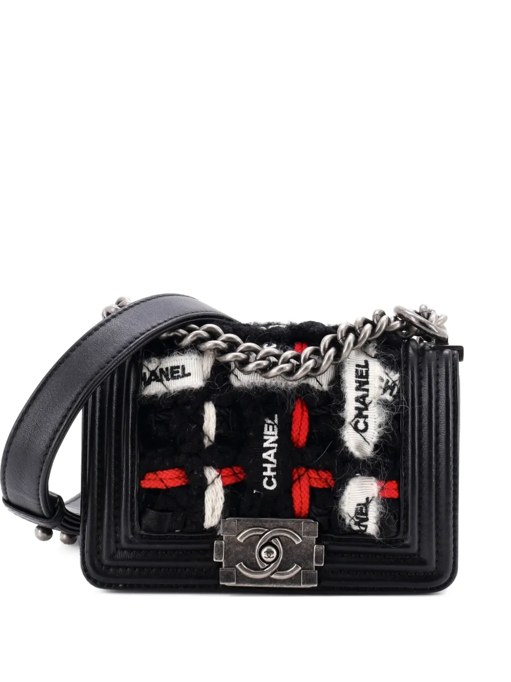 CHANEL Pre-Owned Borsa a spalla Boy Flap piccola in tweed trapuntato con logo - Nero