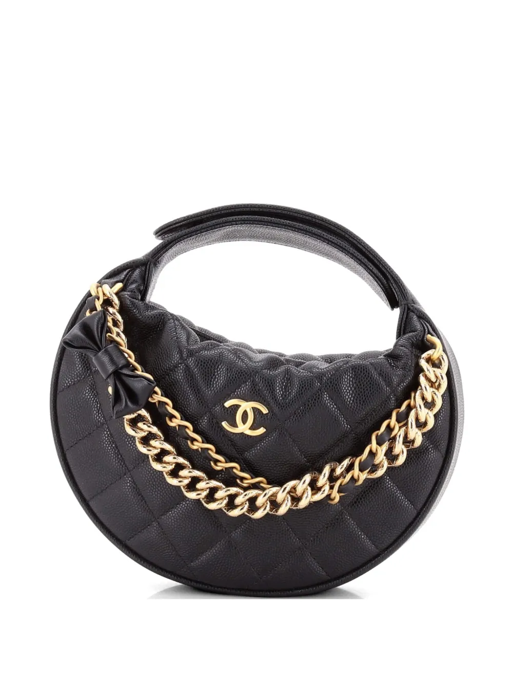 CHANEL Pre-Owned Borsa passepartout mini in pelle Caviar trapuntata con fiocco - Nero