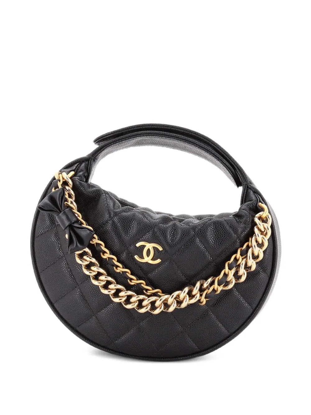 CHANEL Pre-Owned Borsa passepartout mini in pelle Caviar trapuntata con fiocco - Nero
