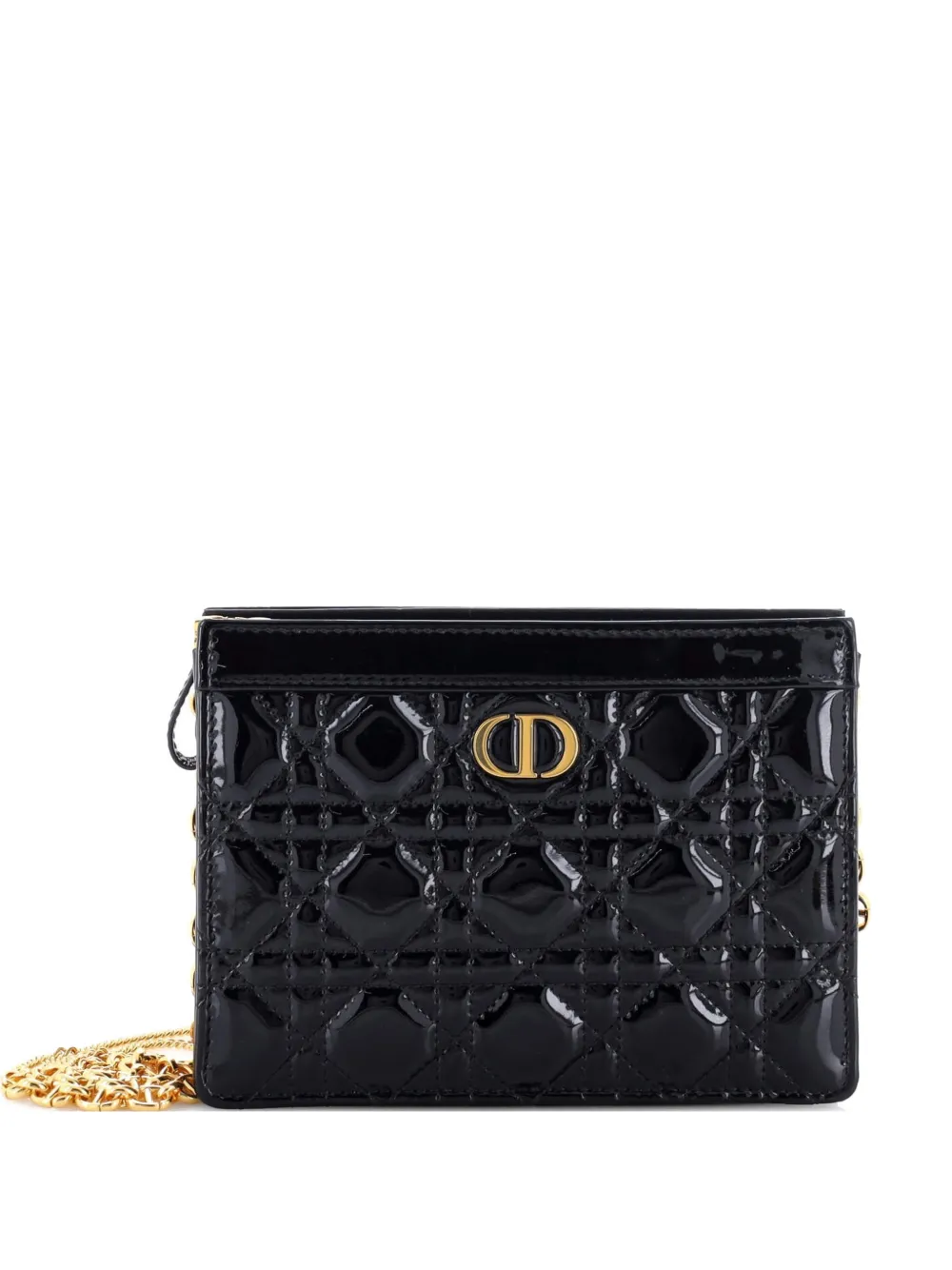 Christian Dior Pre-Owned Caro Zipped Pouch With Chain Cannage Quilt Patent crossbody bag - Nero