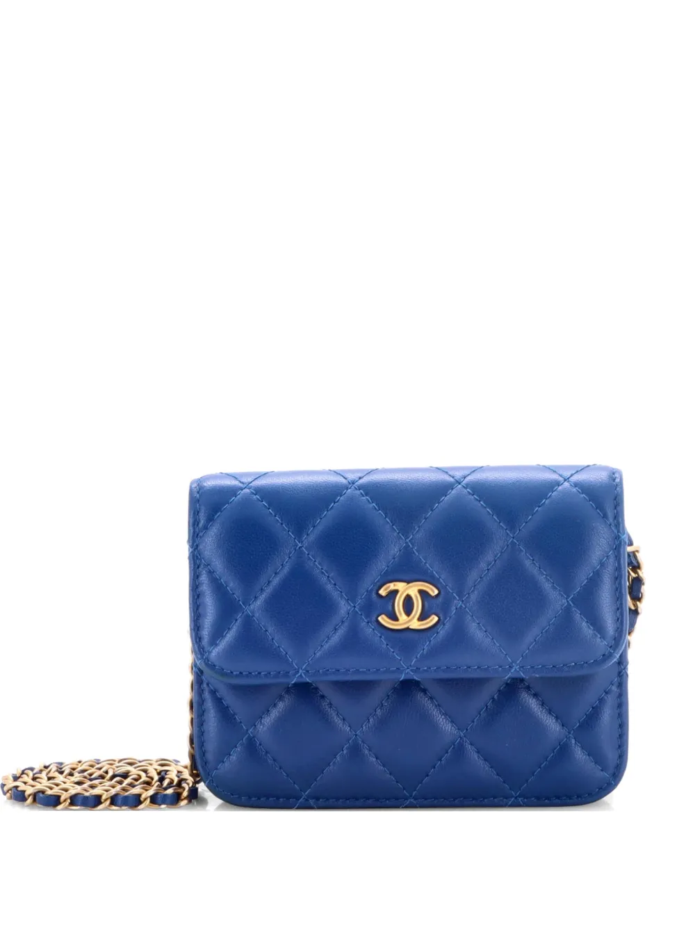 CHANEL Pre-Owned Pearl Crush Flap Clutch with Chain Quilted Lambskin Mini crossbody bag - Blu
