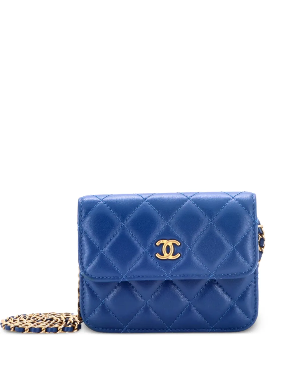 CHANEL Pre-Owned Pearl Crush Flap Clutch with Chain Quilted Lambskin Mini crossbody bag - Blu