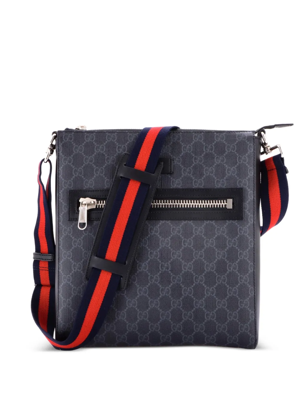 Gucci Pre-Owned Web Strap Front Zip Messenger Bag GG Coated Canvas Medium crossbody bag - Black