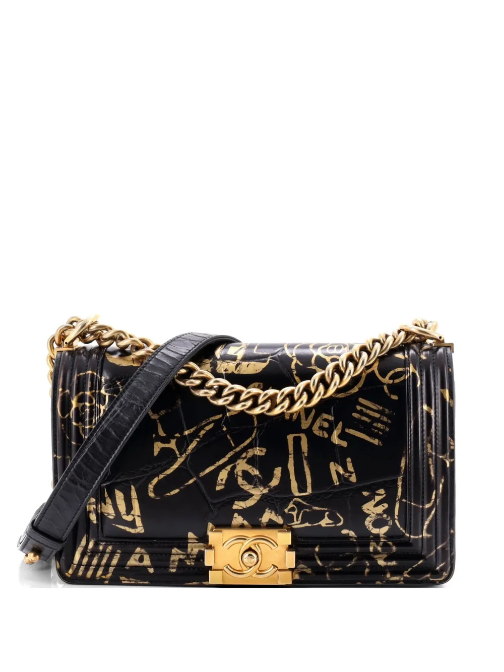 CHANEL Pre-Owned Boy Flap Bag Graffiti Crocodile Embossed Calfskin Old Medium crossbody bag - Black