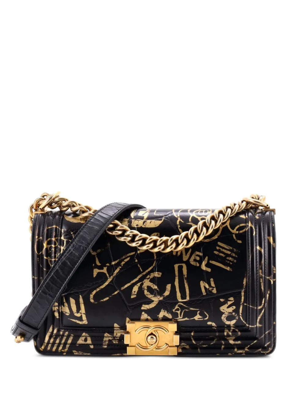 CHANEL Pre-Owned Boy Flap Bag Graffiti Crocodile Embossed Calfskin Old Medium crossbody bag - Nero