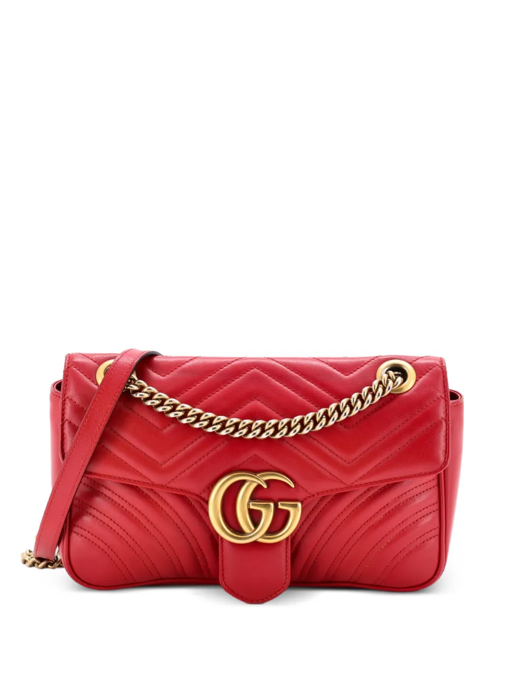 Gucci Pre-Owned GG Marmont Flap Bag Matelasse Leather Medium shoulder bag - Rosso
