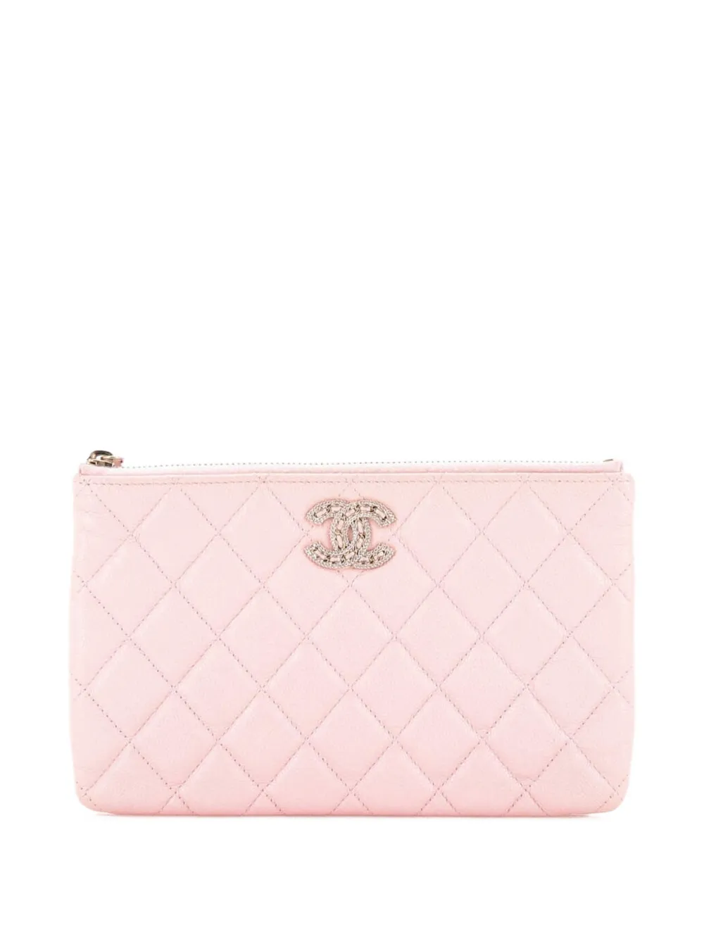 CHANEL Pre-Owned Crystal Woven CC O Case Quilted Caviar Small pouch - Rosa