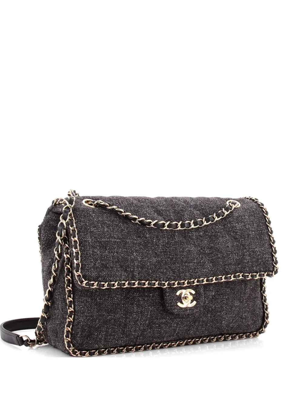CHANEL Pre-Owned Running Chain Around Flap Bag Quilted Wool Tweed Medium crossbody bag - Grigio