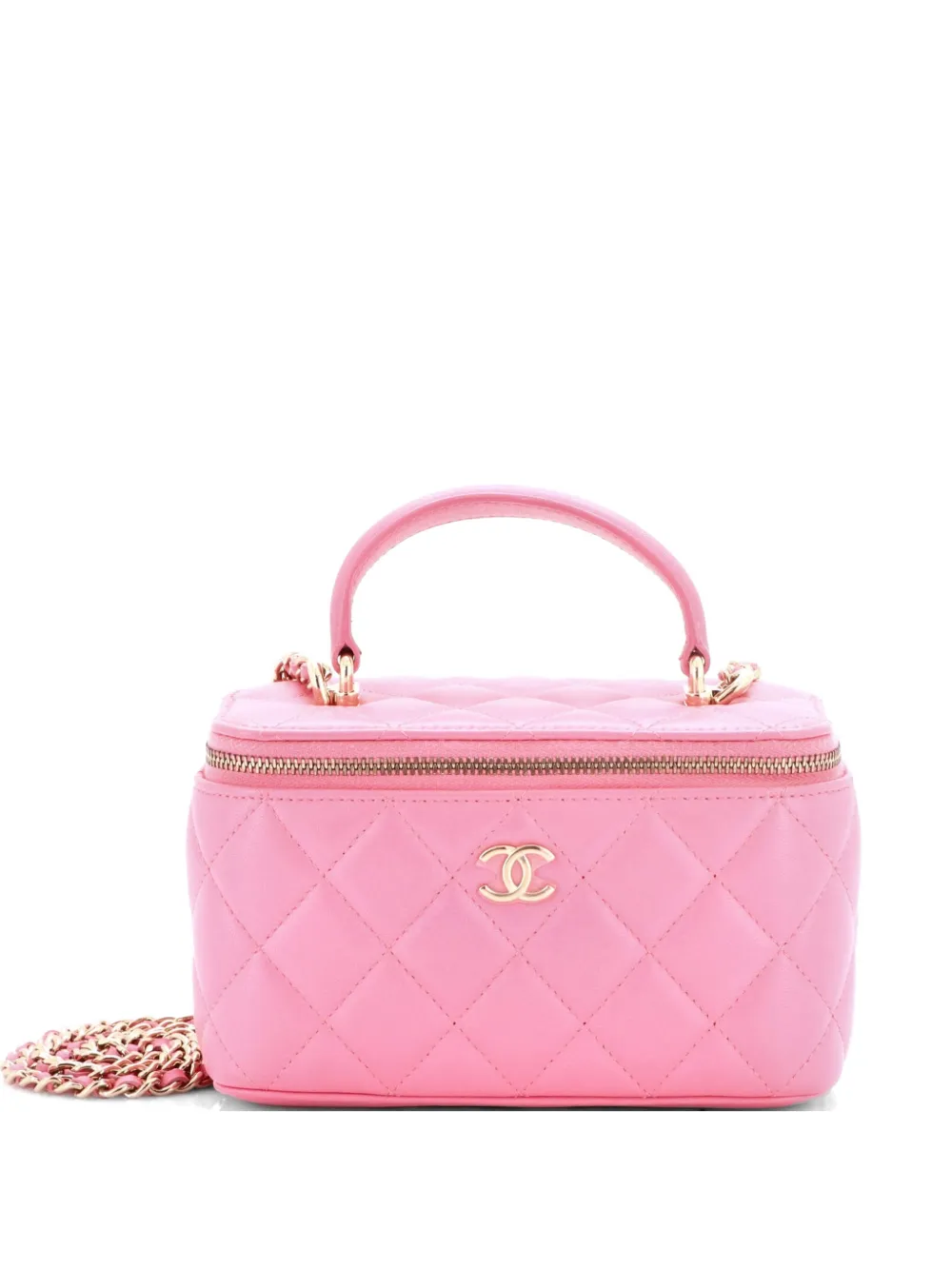 CHANEL Pre-Owned Borsa a tracolla Vanity Case mini in pelle di agnello trapuntata con manico - Rosa
