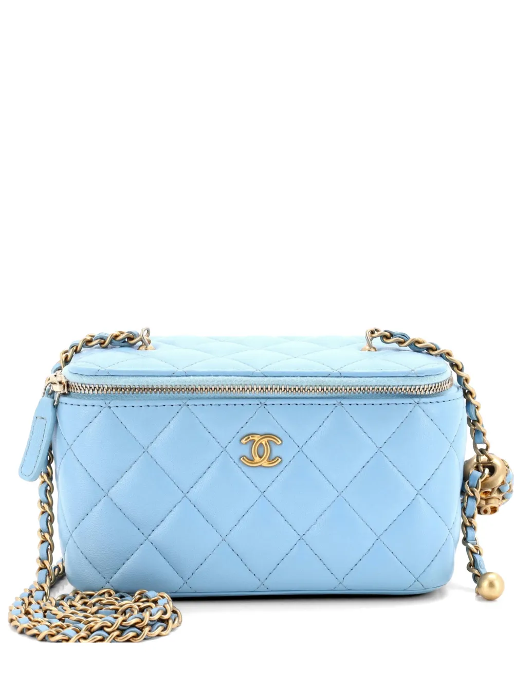 CHANEL Pre-Owned Pearl Crush Vanity Case with Chain Quilted Lambskin Small clutch bag - Blu