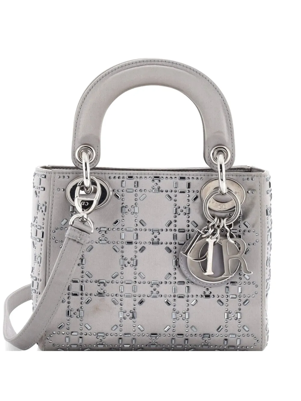 Christian Dior Pre-Owned Lady Dior Bag Crystal Embellished Cannage Quilt Satin Mini satchel - Grigio