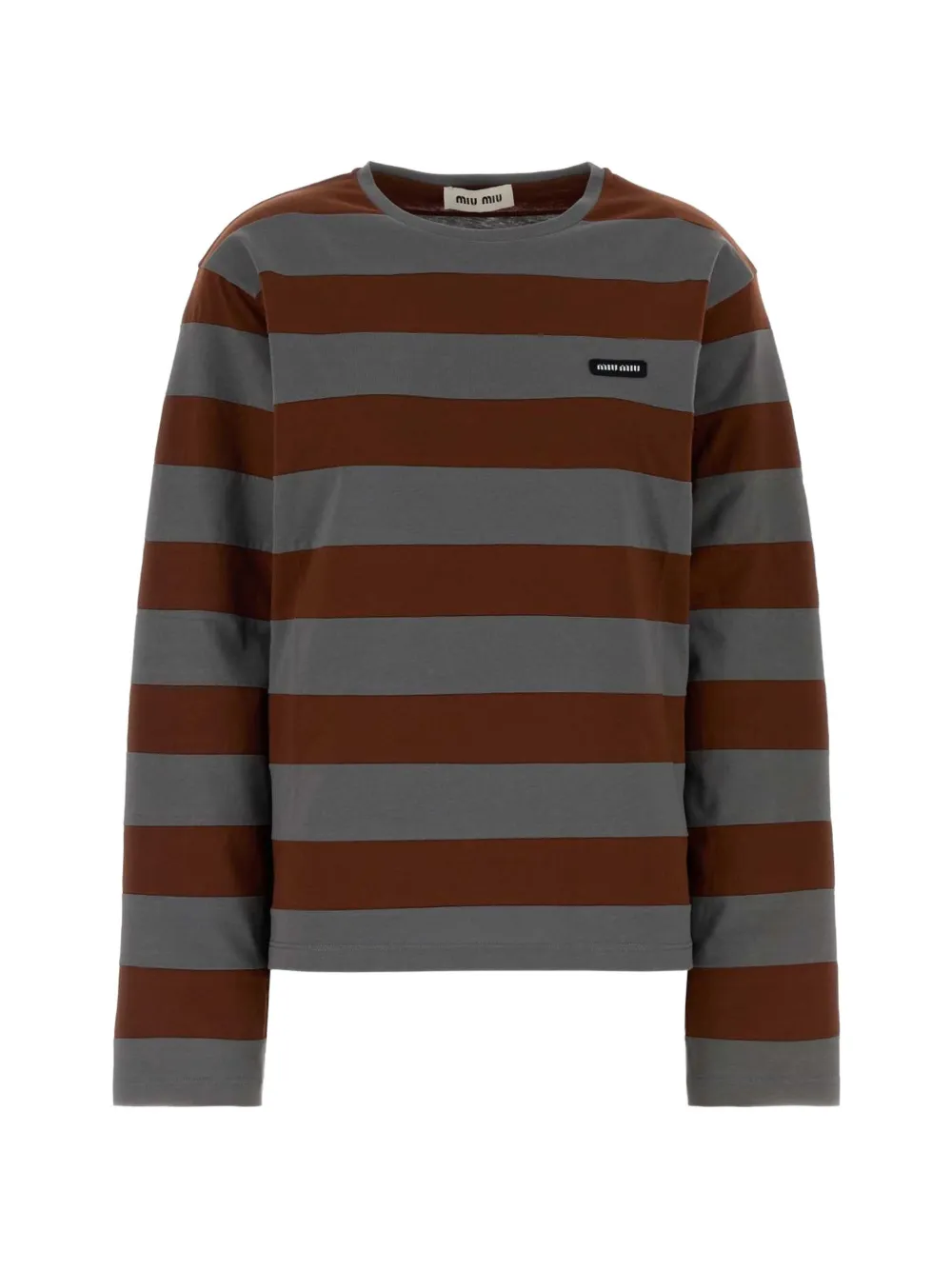 Miu Miu striped embroidered T-shirt - Marrone