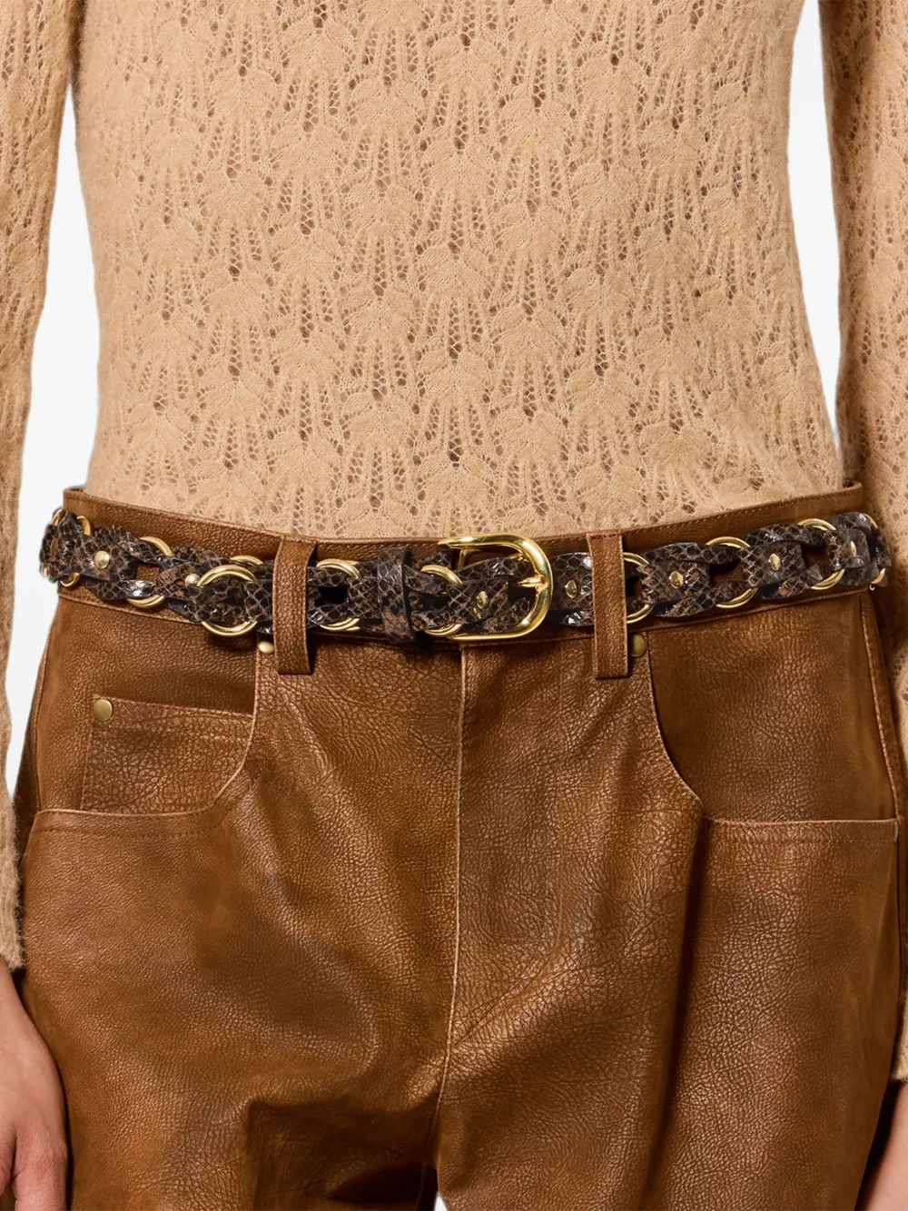 ISABEL MARANT Bali leren gevlochten riem Bruin