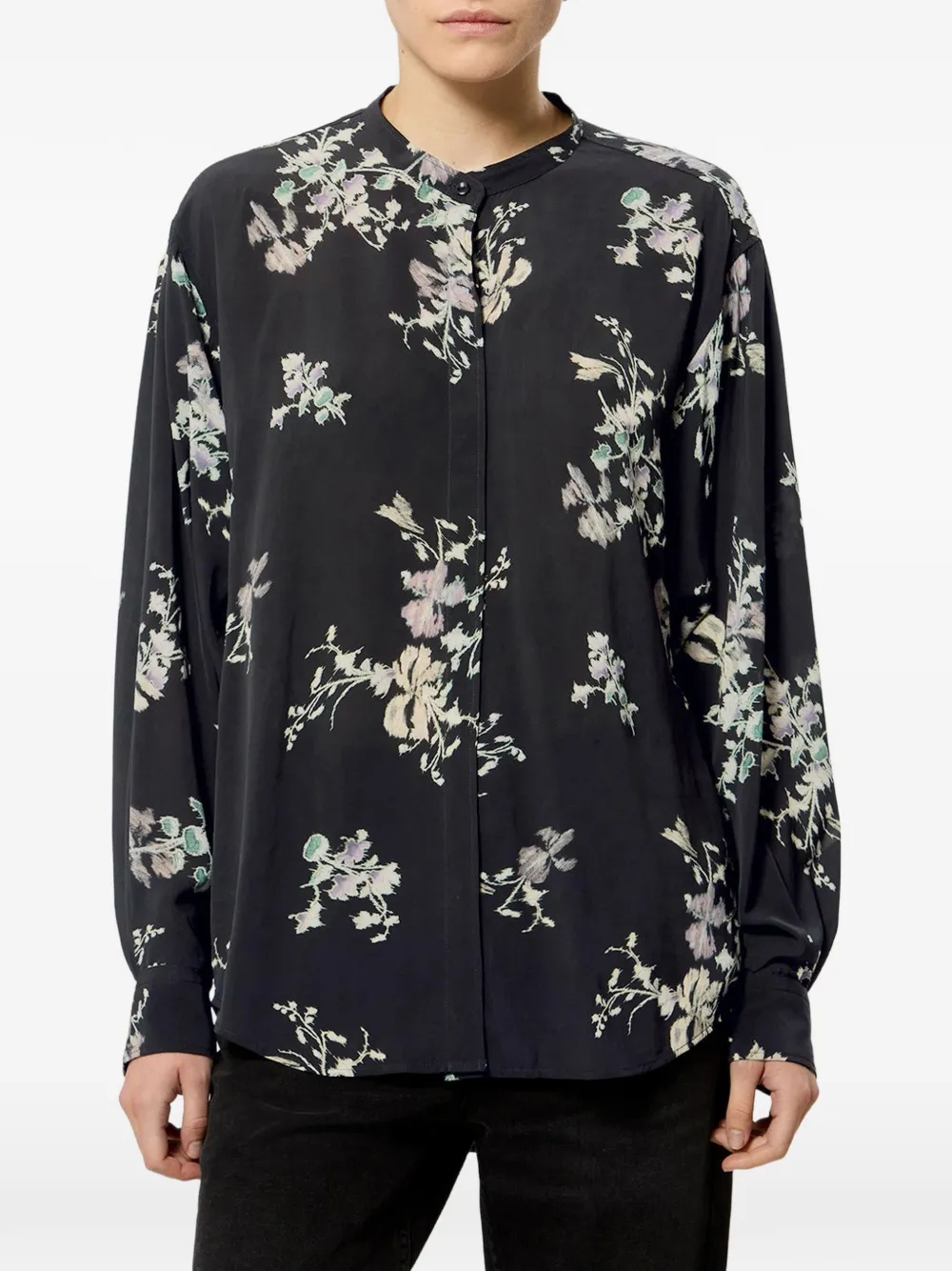 MARANT ÉTOILE floral-print pleated-shoulder shirt - Schwarz
