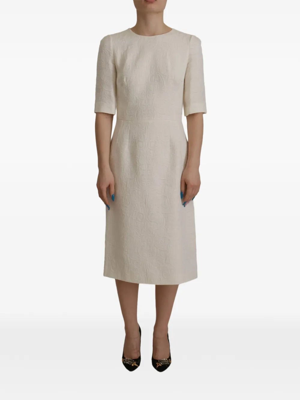 Dolce & Gabbana Abito midi a fiori jacquard - Bianco