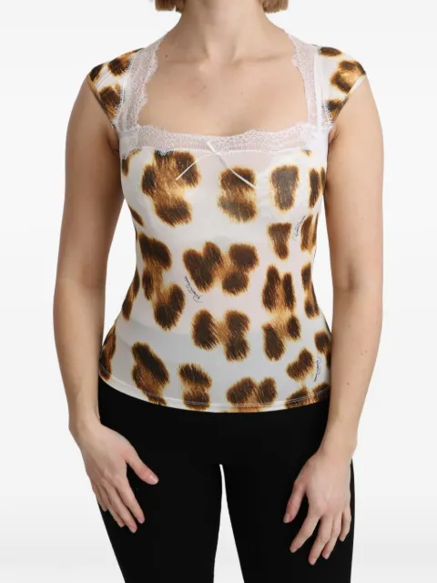 Roberto Cavalli leopard-print lace-trim top