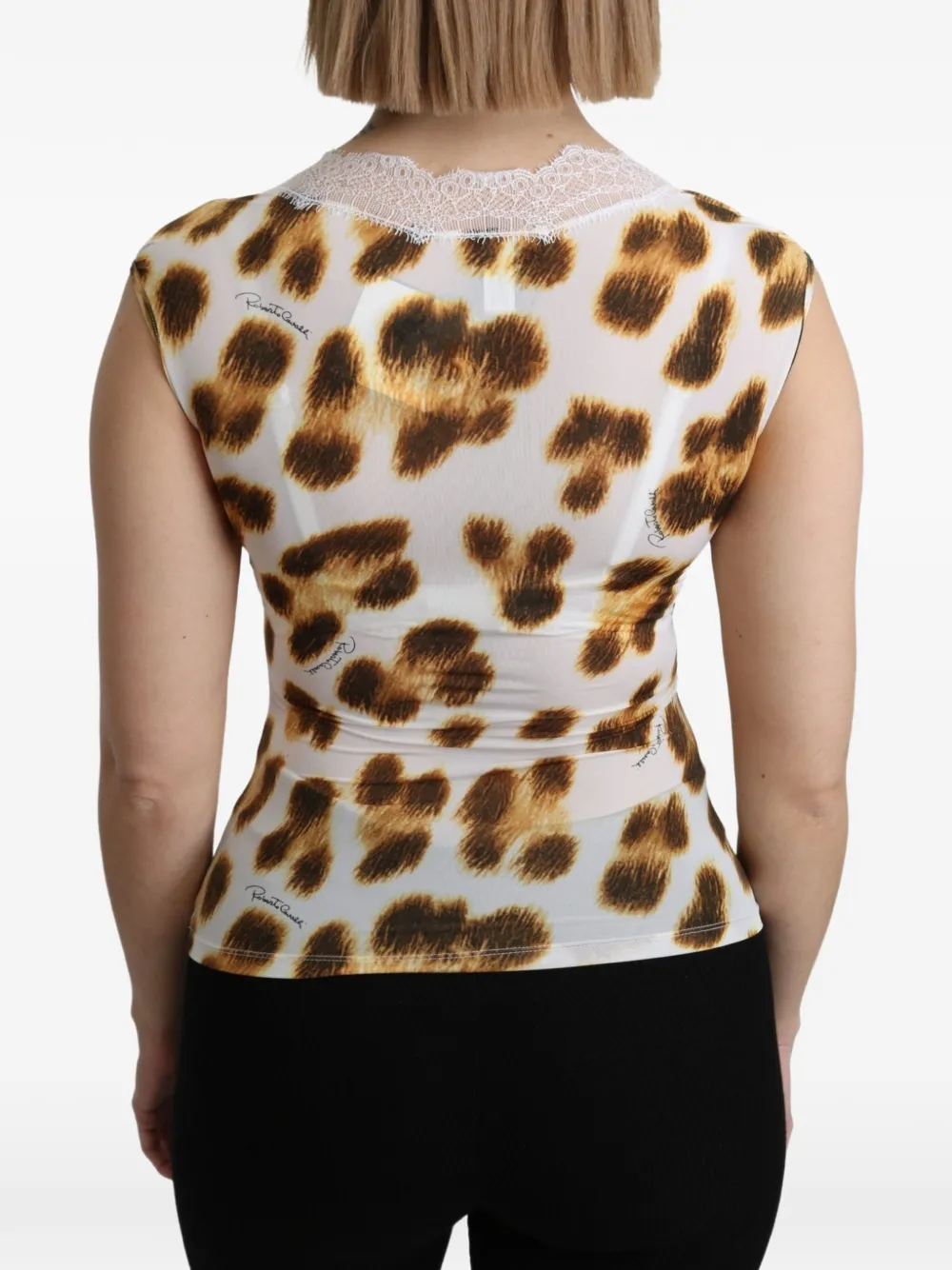 Roberto Cavalli Top met afwerking van kant en luipaardprint Wit