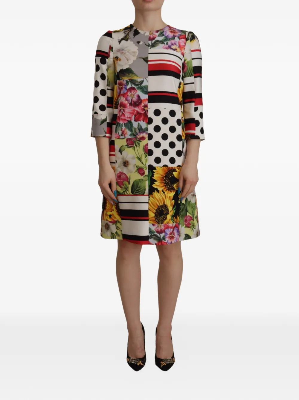 Dolce & Gabbana Abito corto con design patchwork - Bianco