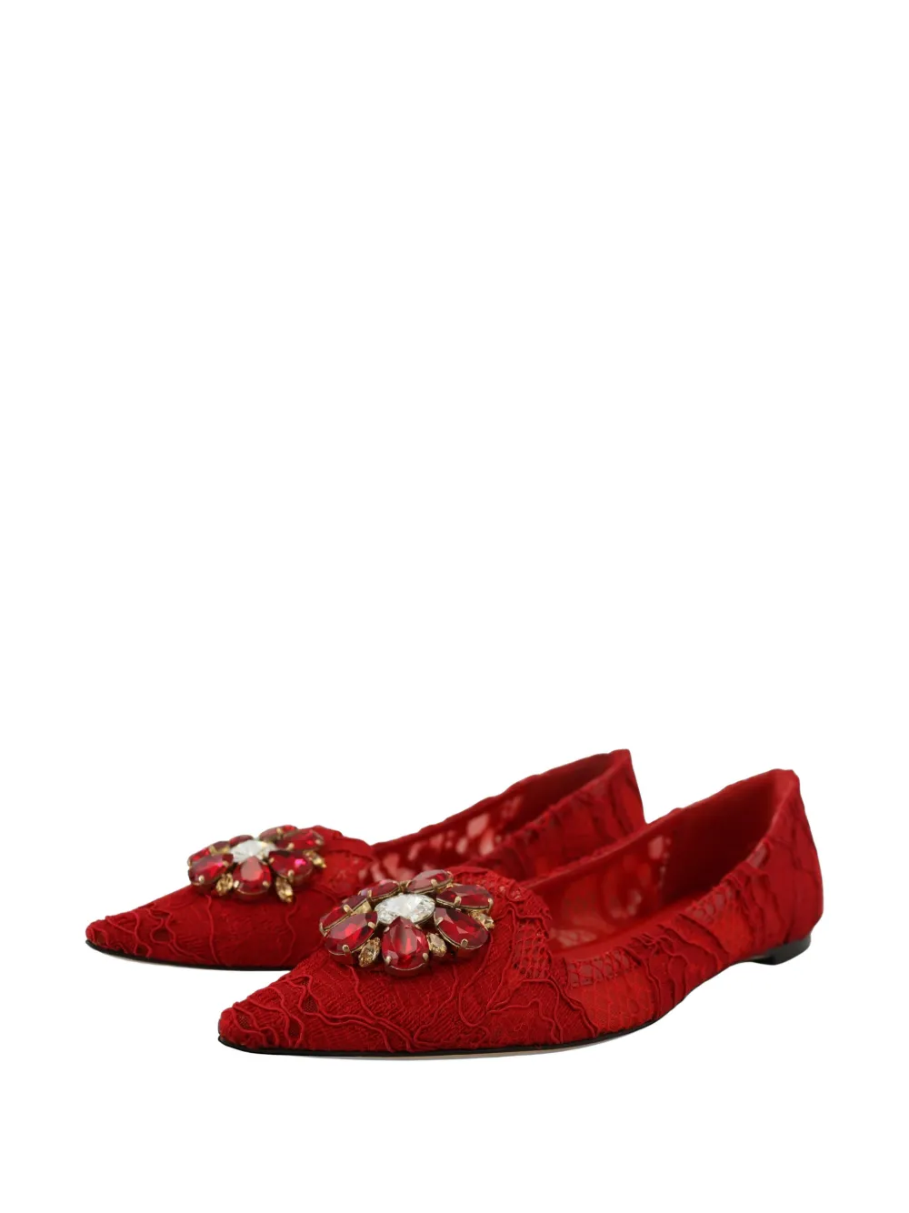 Dolce & Gabbana Taormina lace-embellished ballet flats Rood