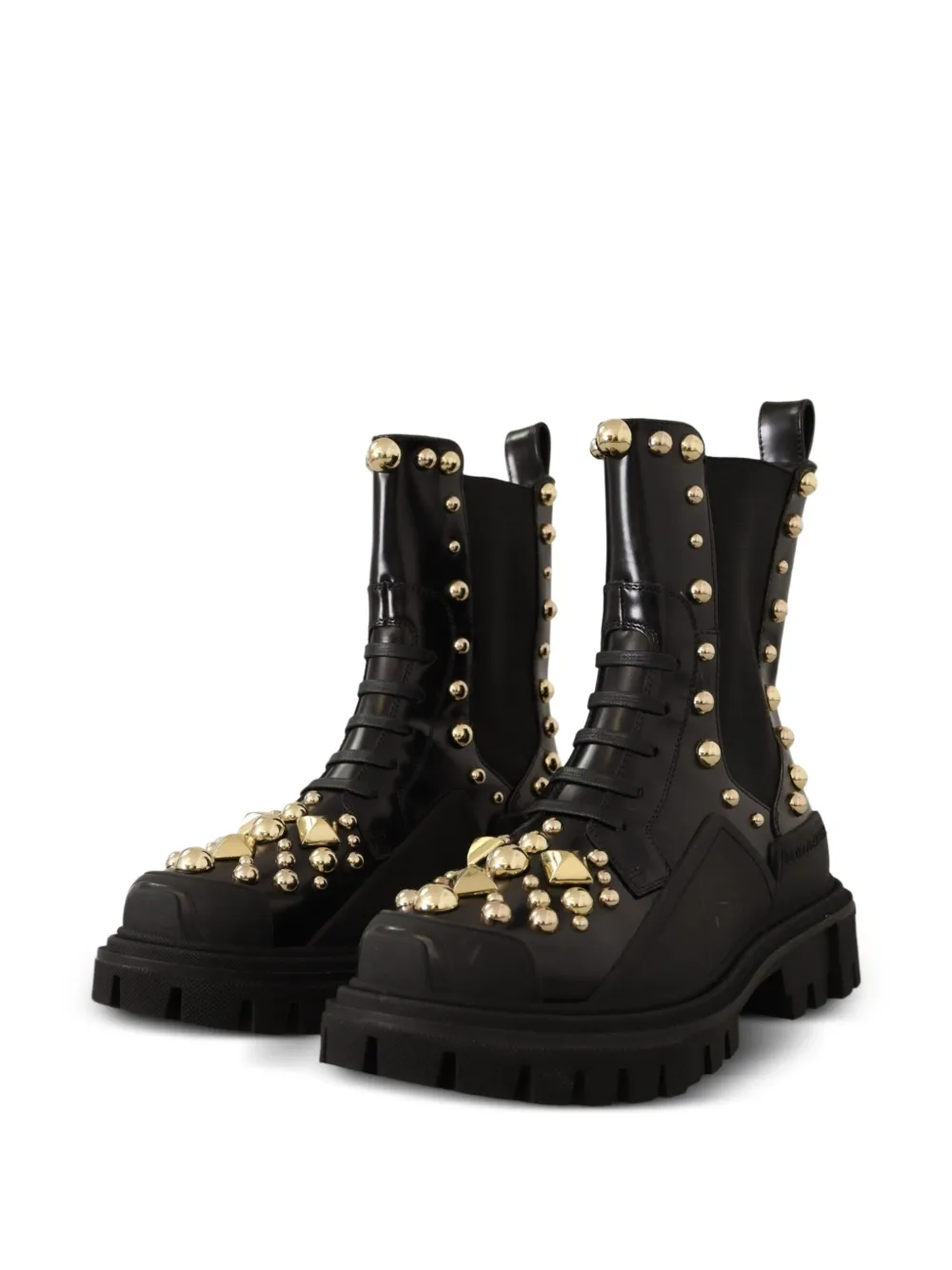 Dolce & Gabbana Studded Leather Combat Boots | Black | FARFETCH
