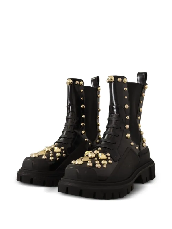 靴 dolce&gabbana leather combat boots Dolce & Gabbana Studded Leather Combat Boots | Black | FARFETCH
