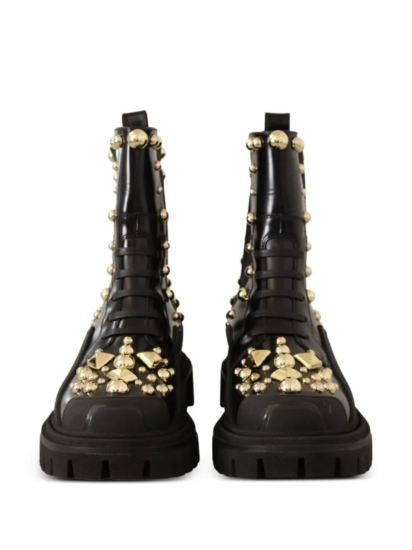 Dolce & Gabbana Studded Leather Combat Boots | Black | FARFETCH