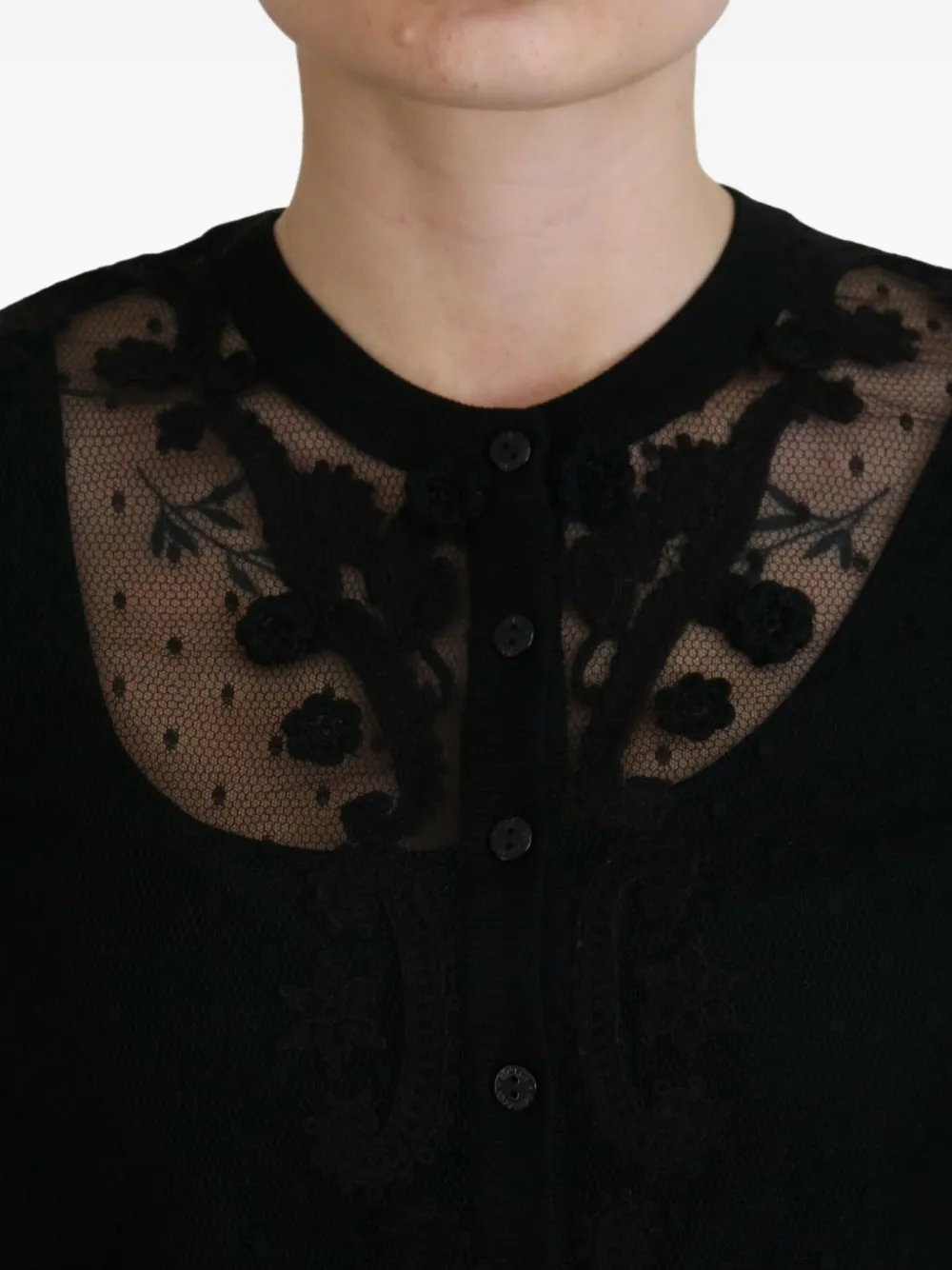 Dolce & Gabbana Vest met kanten vlakken en bloemapplicatie Zwart