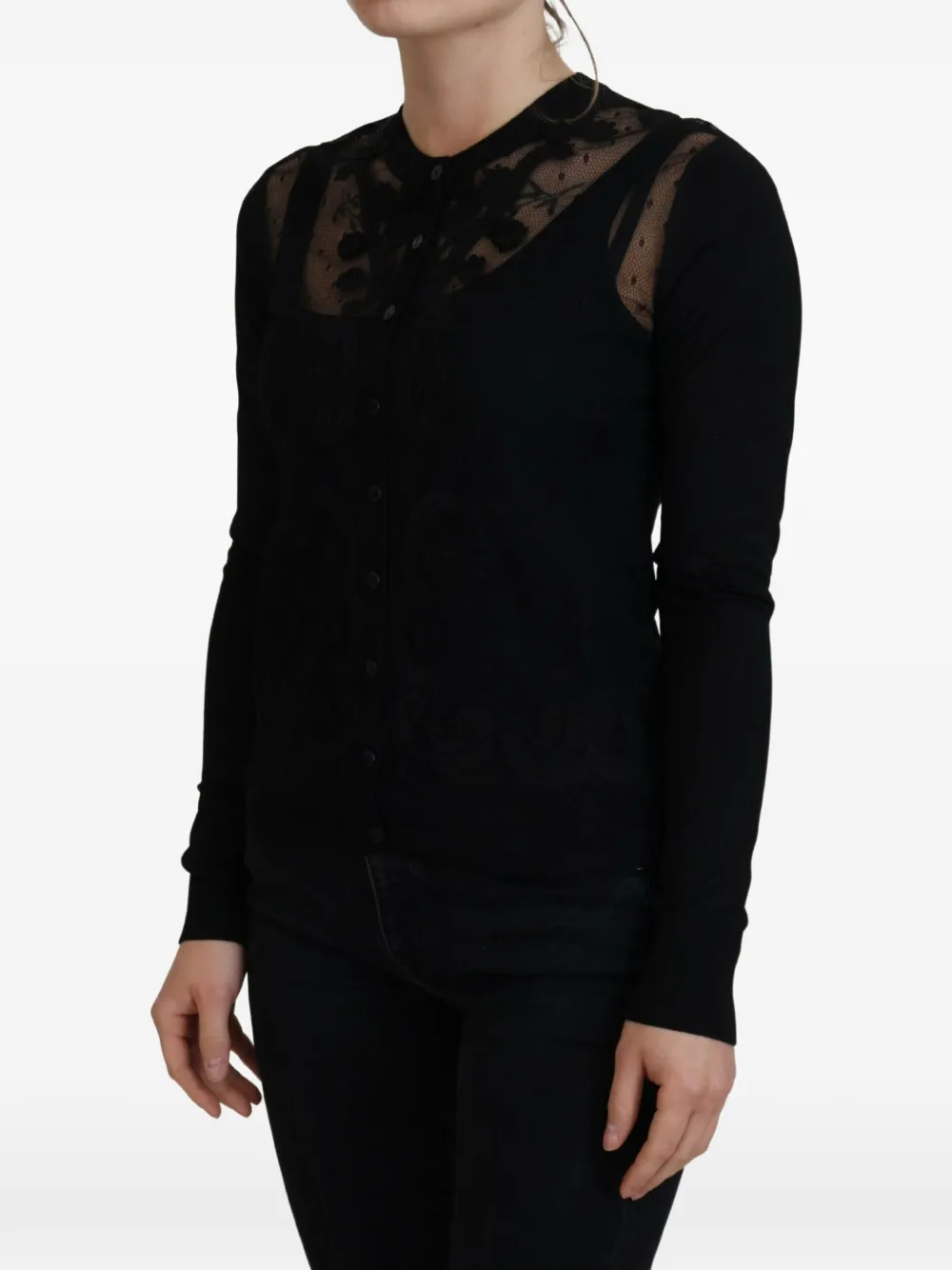 Dolce & Gabbana Vest met kanten vlakken en bloemapplicatie Zwart